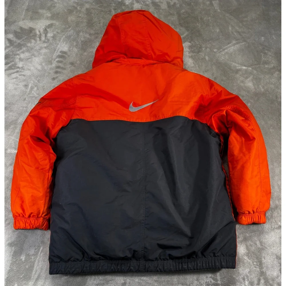 Nike Puffer Jacket Kids XL 18-20 Orange Black Good Hooded Fleece Lined Outerwear